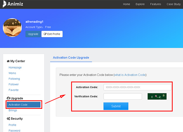 how to upgrade free Animiz account